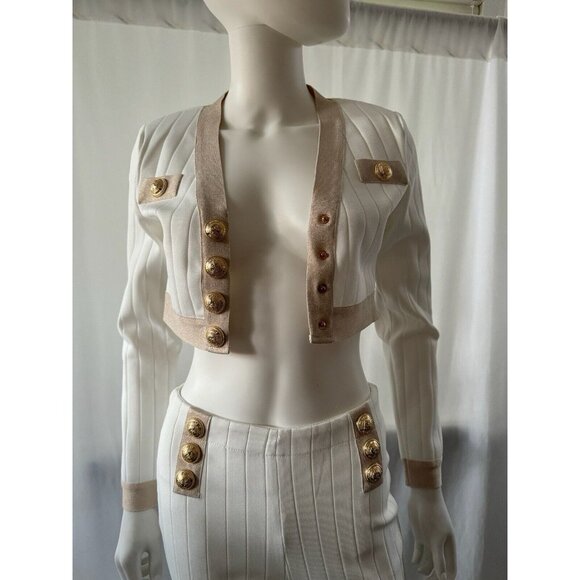 Women's Suit Matching Set 2 Pieces Jacket + Pants Back Zip White Size M - Picture 3 of 8